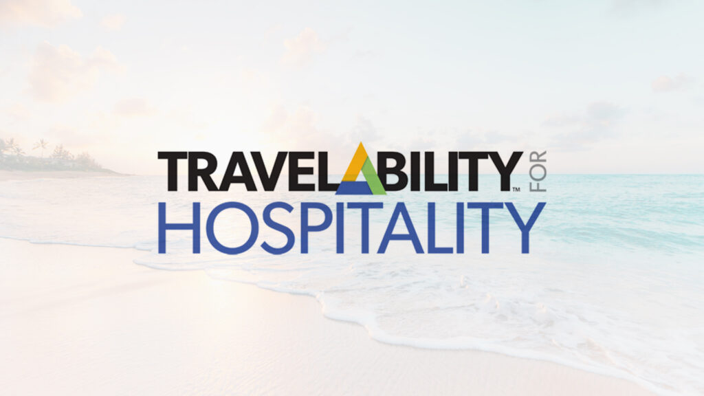 logo for TravelAbility for Hospitality superimposed on a beach view